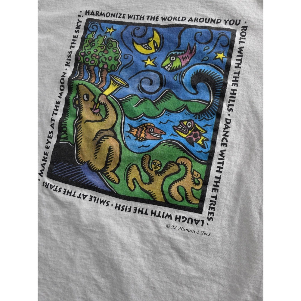 Vintage 1990s Harmonize With The World Around You Human-i-tees White T-shirt L - Picture 5 of 8